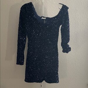 Lush midnight blue Sequin Long-Sleeve Mini Dress